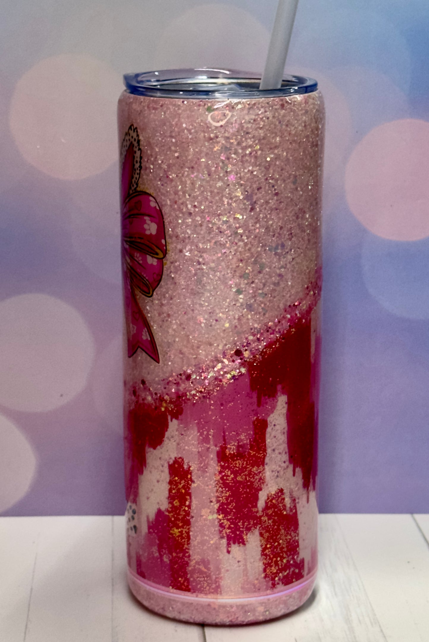Pink bunny handle glitter tumbler