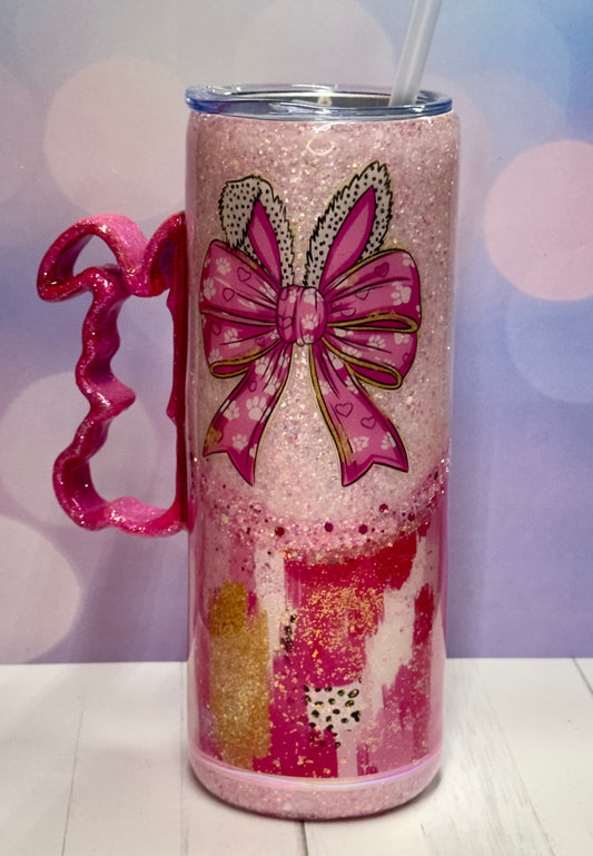 Pink bunny handle glitter tumbler