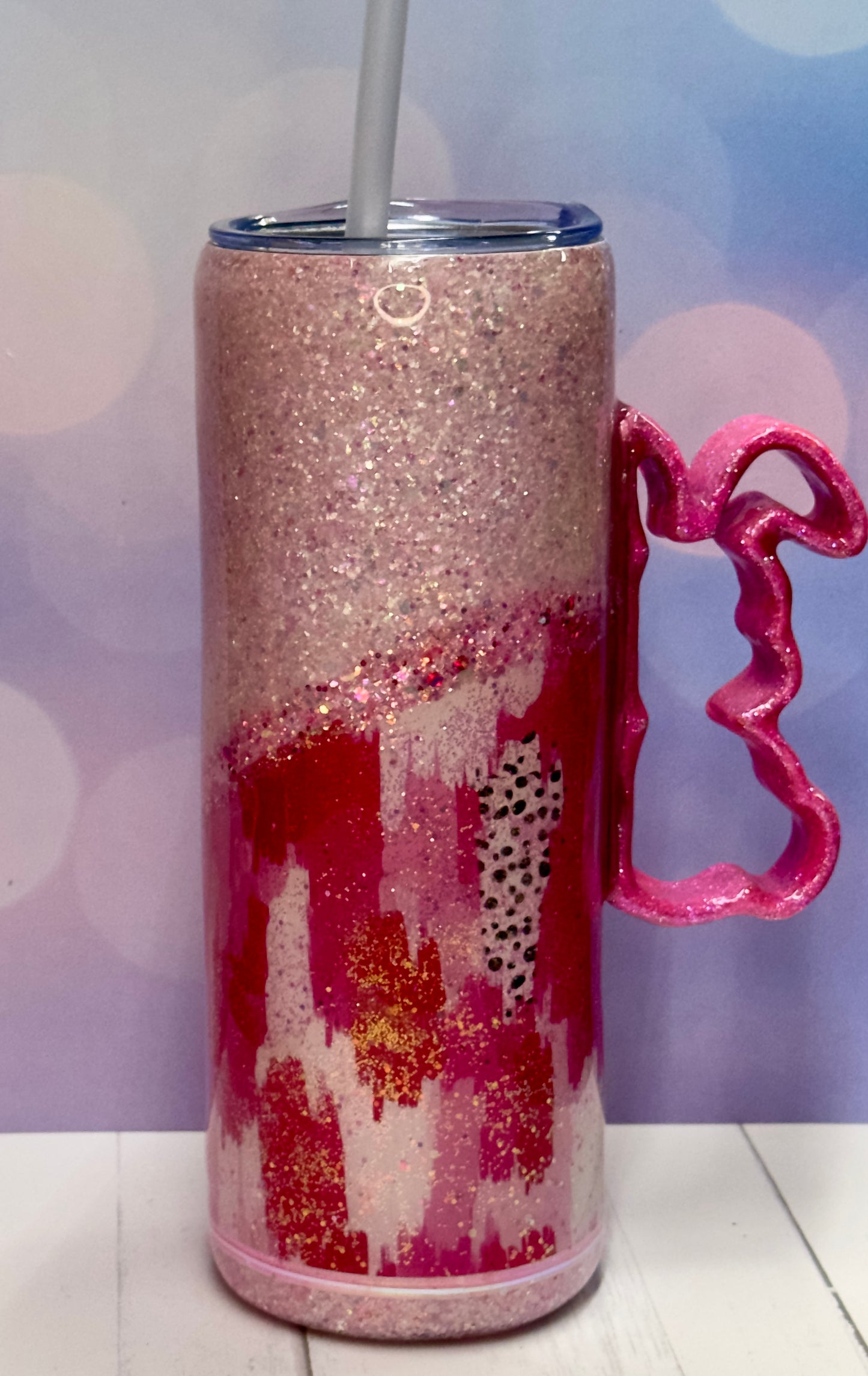 Pink bunny handle glitter tumbler