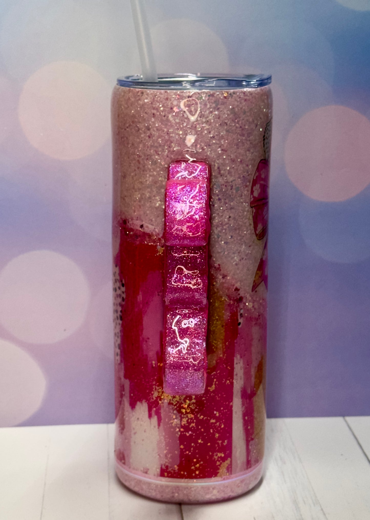 Pink bunny handle glitter tumbler